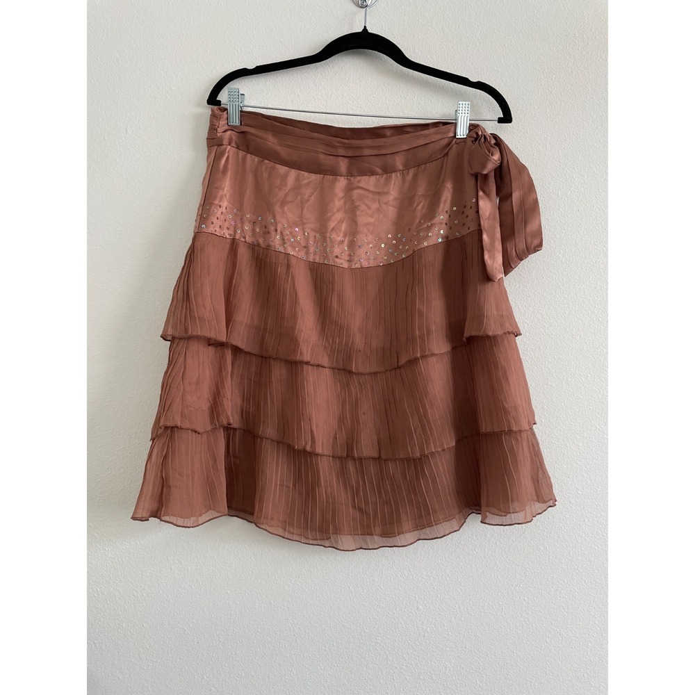 Vintage y2k Forever 21 Skirt Womens M Silk Pleated Ruffle Sequin boho Fairy
